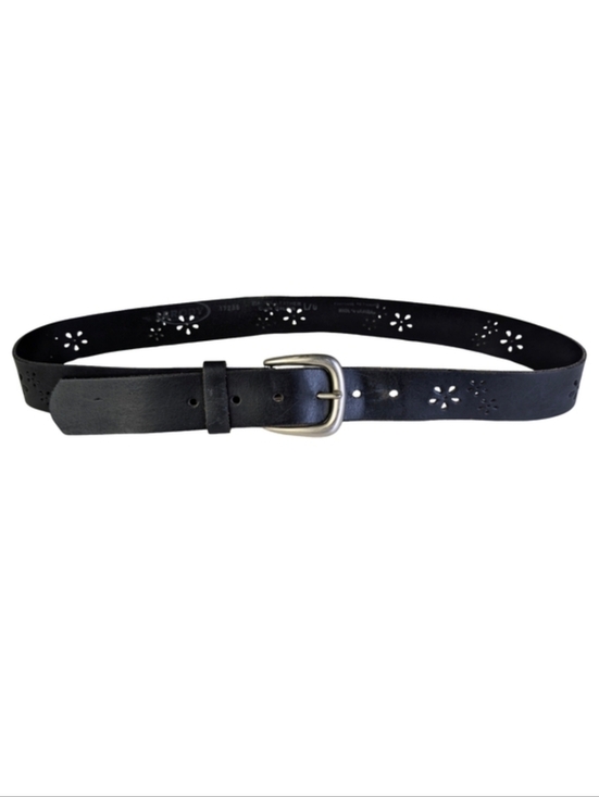 Brody Jeans Accessories - Y2K Brody Black Leather Belt Floral Cutout Made in Canada Western Boho | Large